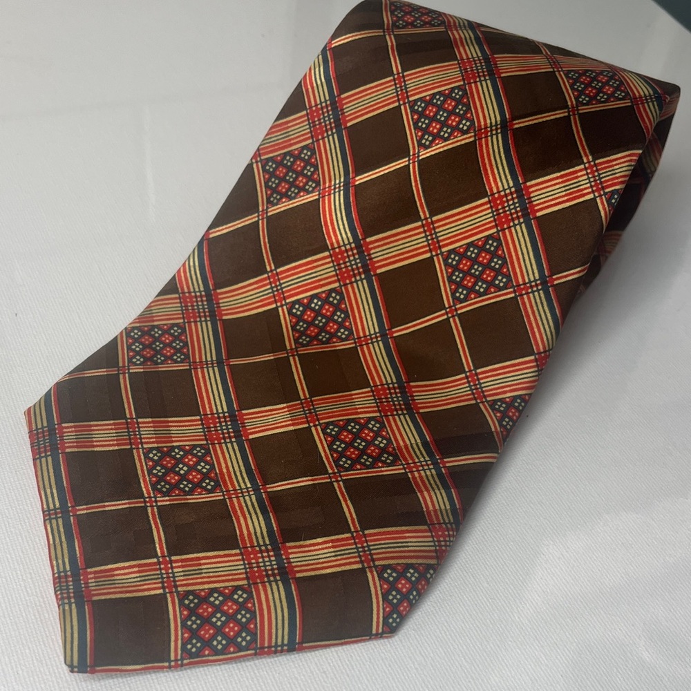 Yves Saint Laurent Brown and Red Checkered Tie